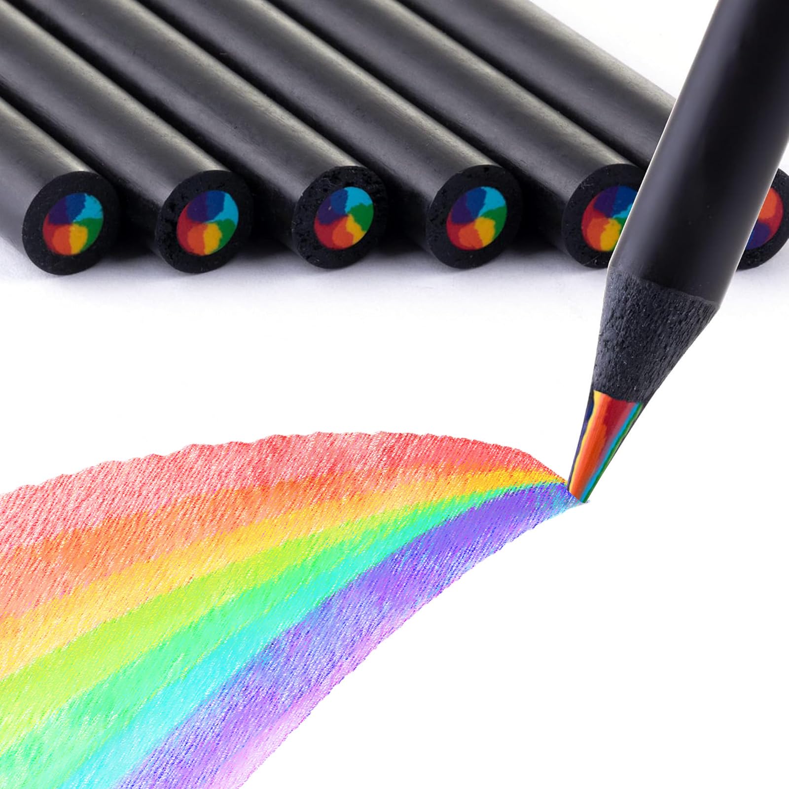TINNIVI Art Supplies for Kids, 7 Color Black Wooden Rainbow Colored Pencils, Pre-sharpened, Multicolored Core, with...