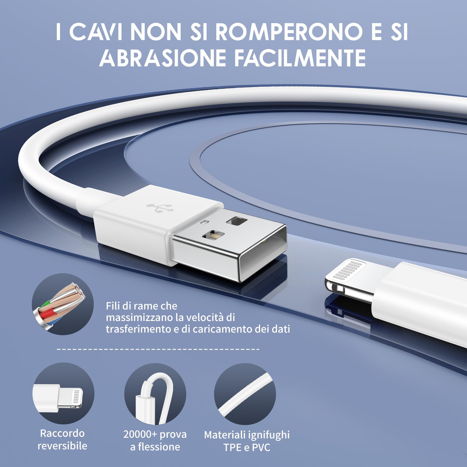QZIIW Cavo Per iPhone,Originale Apple Certificato MFi,Cavo USB Apple Ricarica Rapida,Cavo Lightning 4 Pezzi 1M+2M,Cavo USB A to USB Lightning per iPhone 14 13 12 11 Pro Max XS XR X 8 7 6 5 SE iPad