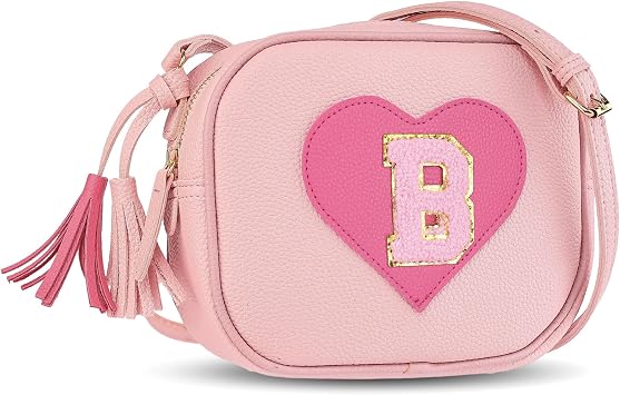 Personalized Initial Girls Purse Crossbody Bag with Tassel Novelty Wallet for Kids Shoulder Purse Birthday Gift for 2-10 Year Old-B