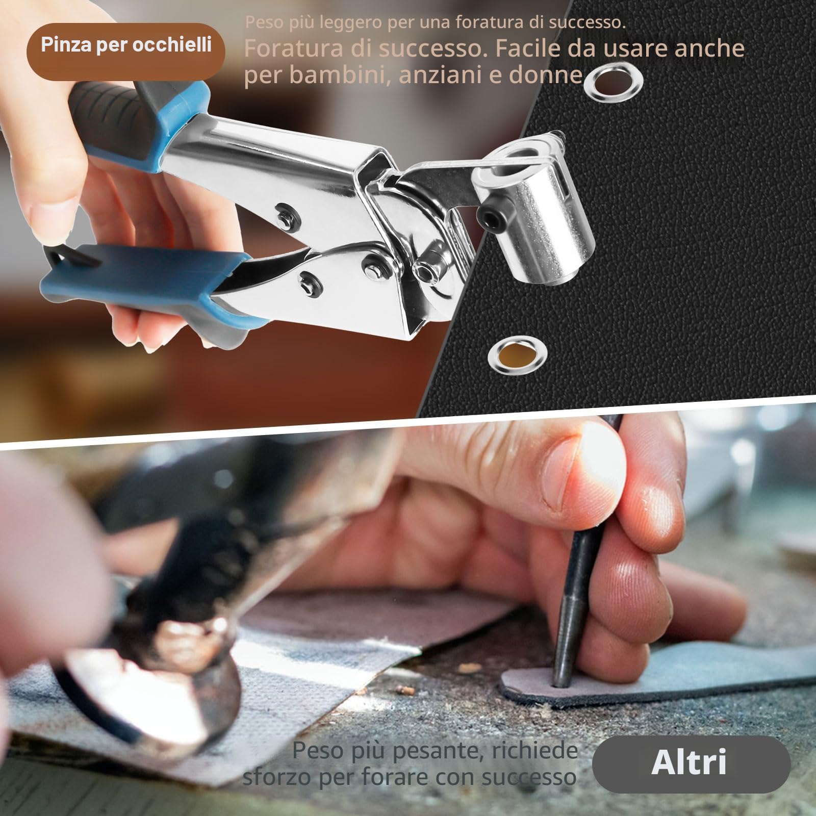 Pinze per Occhielli Professionali Set Occhiellatrice Teloni 400 Occhielli Ø 10mm Pvc Pelle Cartone Tessuto