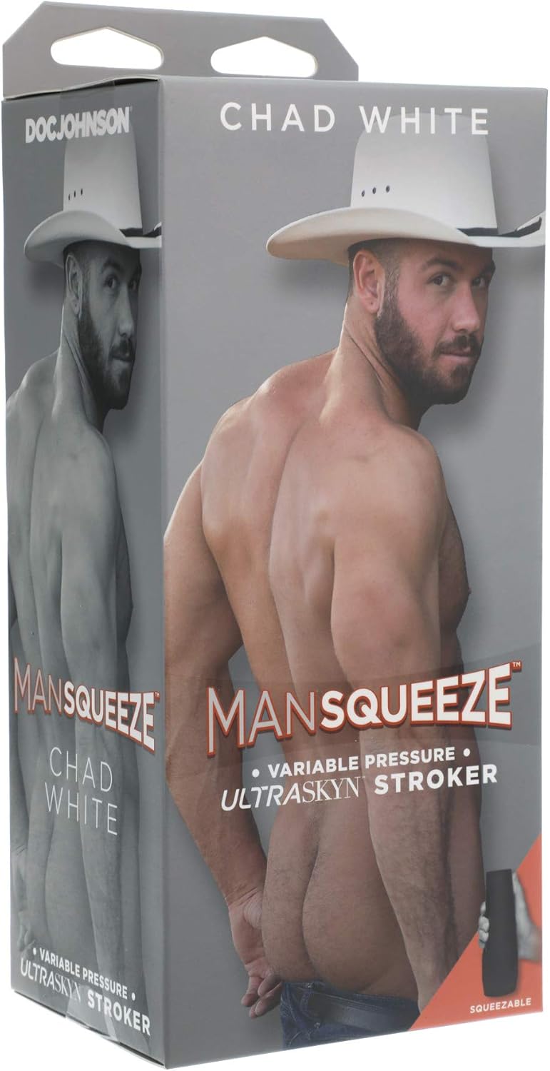 Doc Johnson Man Squeeze - Chad White - Ultraskyn Stroker - Squeeze Plate for Precise Pressure - Twist End Cap to Control Suction - Discreet Premium Stroker - Male Masturbator, Ass, Vanilla