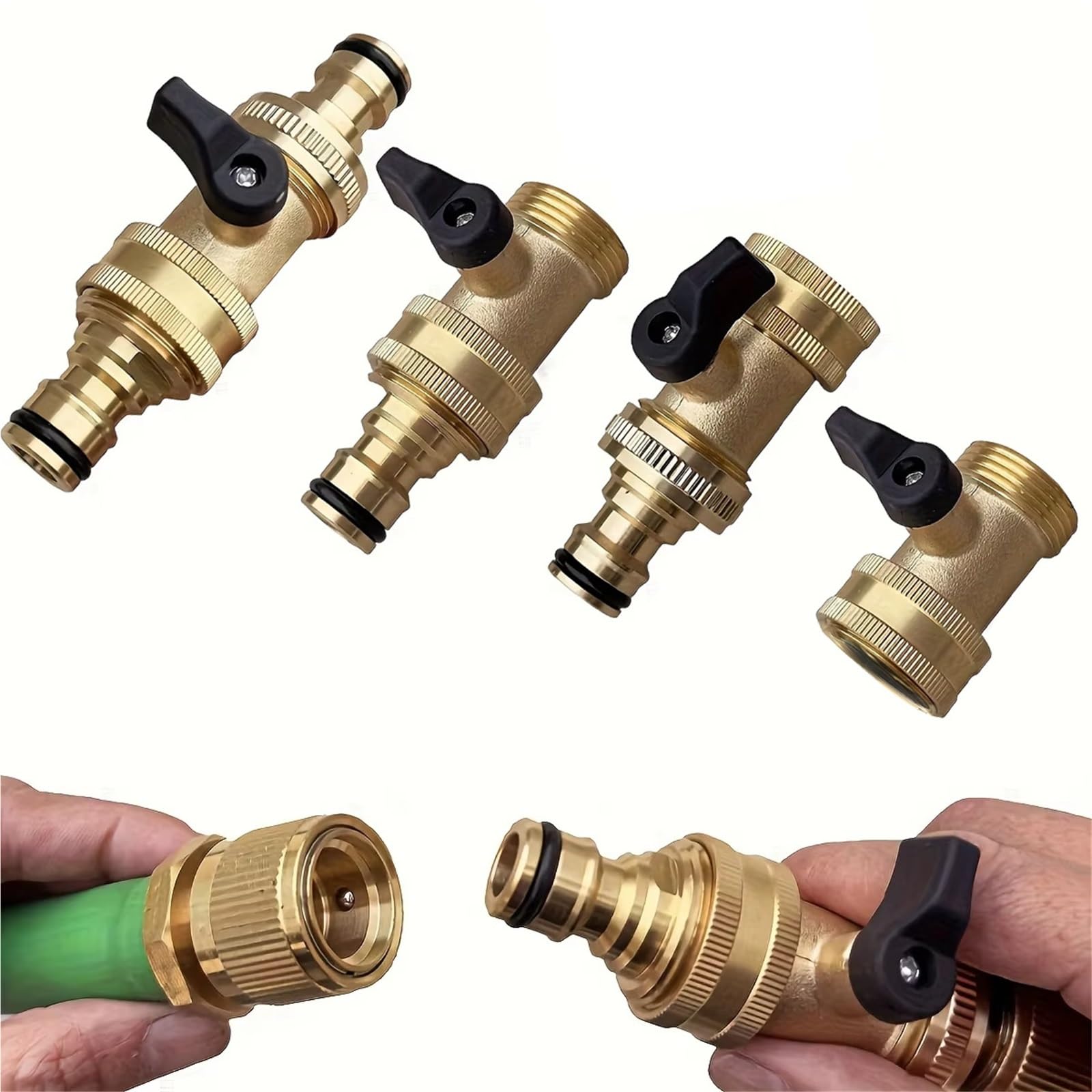 Válvula de bola de latón de 3/4 pulgadas, conector rápido, flujo bidireccional para lavado de coches y mangueras de jardín, a prueba de fugas con juntas de goma (B)