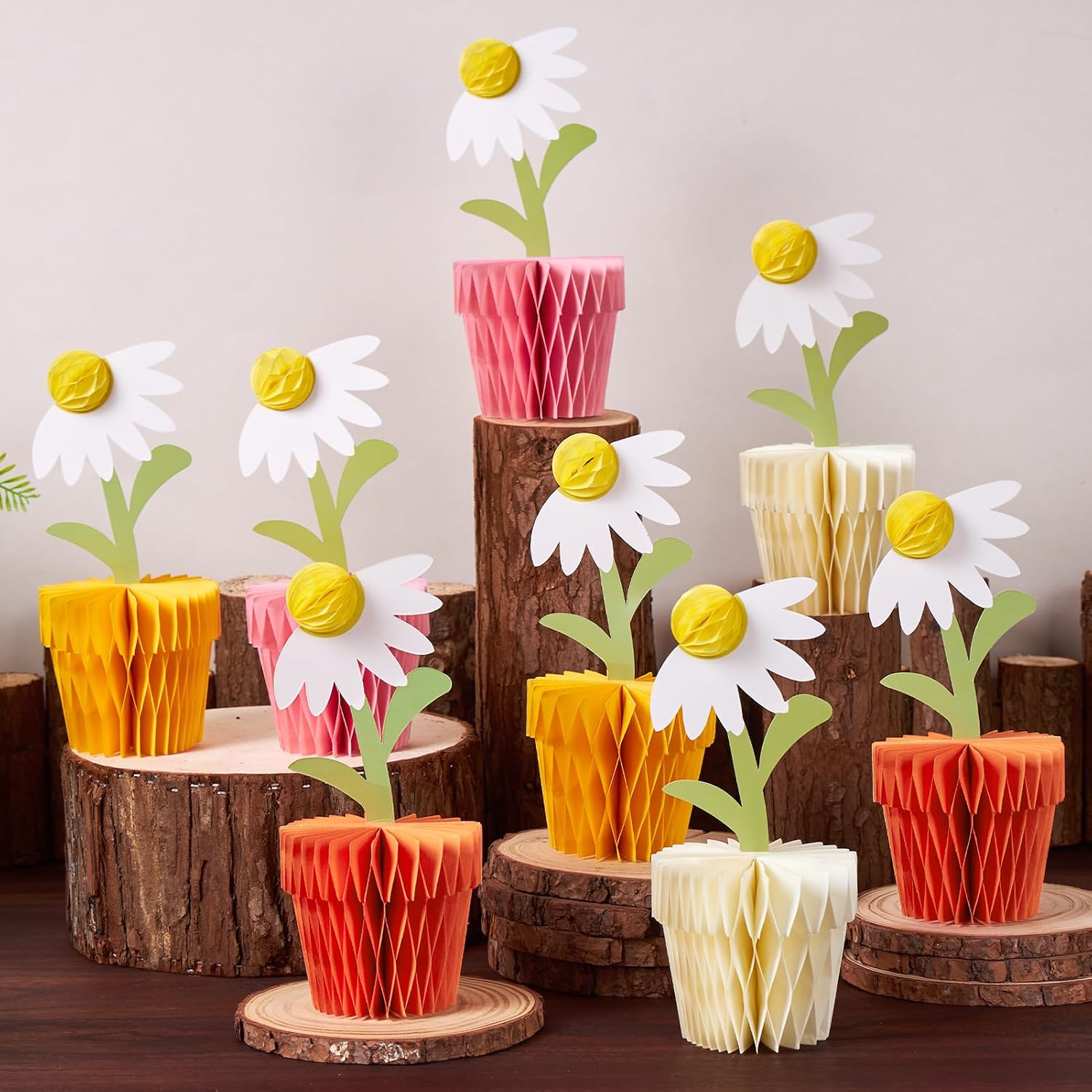 8Pcs Daisy Honeycomb Centerpieces Table Decorations 7” Flower Table Decor | Daisy honeycomb centerpieces set, 4 pastel colors, 3D floral daisy centerpiece for baby showers, birthdays, and spring party