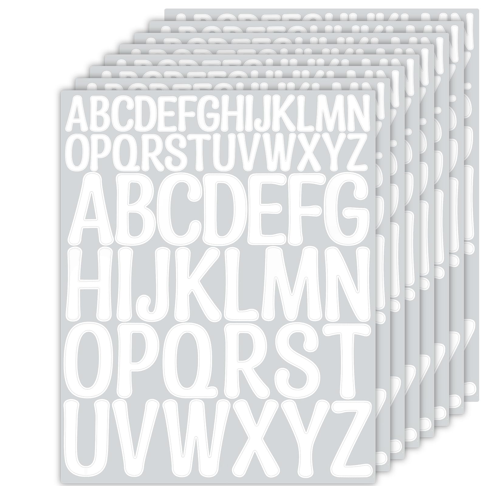 NISENTIA Letter Stickers, 416 Pieces/8 Sheets Self-Adhesive Letters Vinyl Stickers, Letters for Sticking, Adhesive Letters Weatherproof for Postbox, Signs, Address Number, DIY (White)
