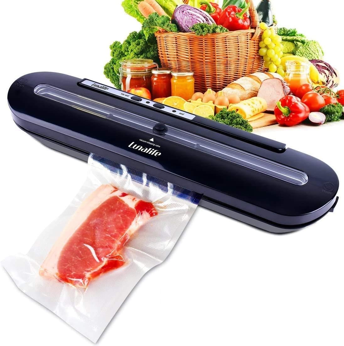 Vacuum Sealer Upgraded Automatic Vacuum Air Sealing System Preserve & Store Food Vacuo for Sous Vide Cooking Roll of Vacuum Bags (Black๏ผ