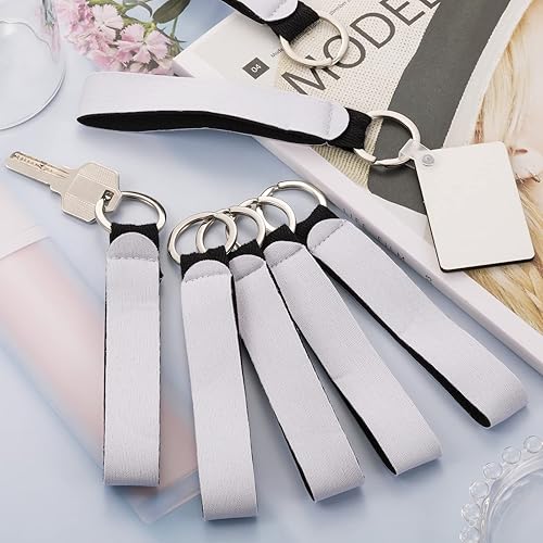 Miniatura 6 de Outus Llavero de pulsera de sublimación de neopreno negro, correa de muñeca de sublimación, llavero para manualidades de bricolaje para niñas (80