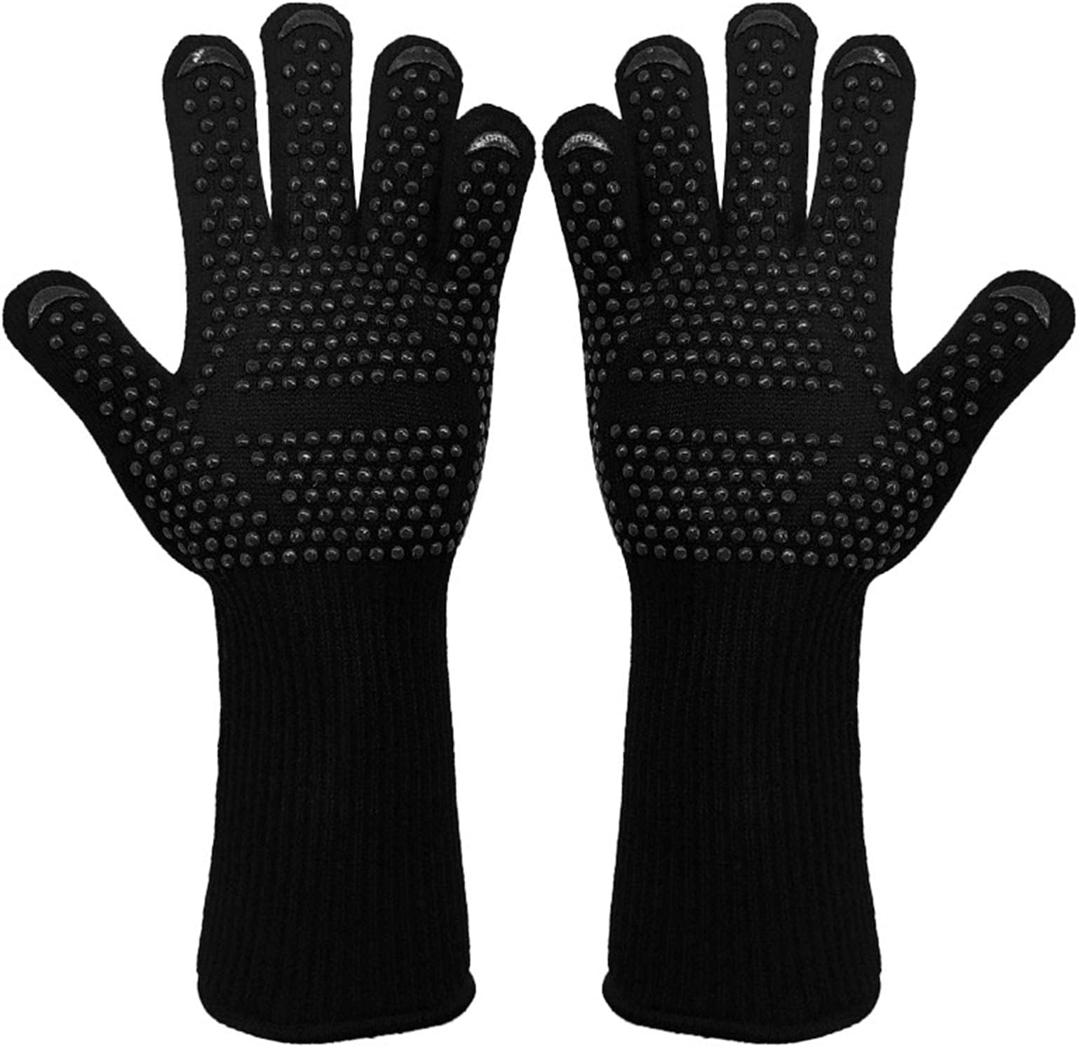 Qiccijoo BBQ Gloves Grill Gloves Oven Mitts Cooking Gloves 1472℉/800℃ Extreme Heat Resistant Gloves Grill Accessories,for Cooking/Baking/Welding/Cutting(Black)