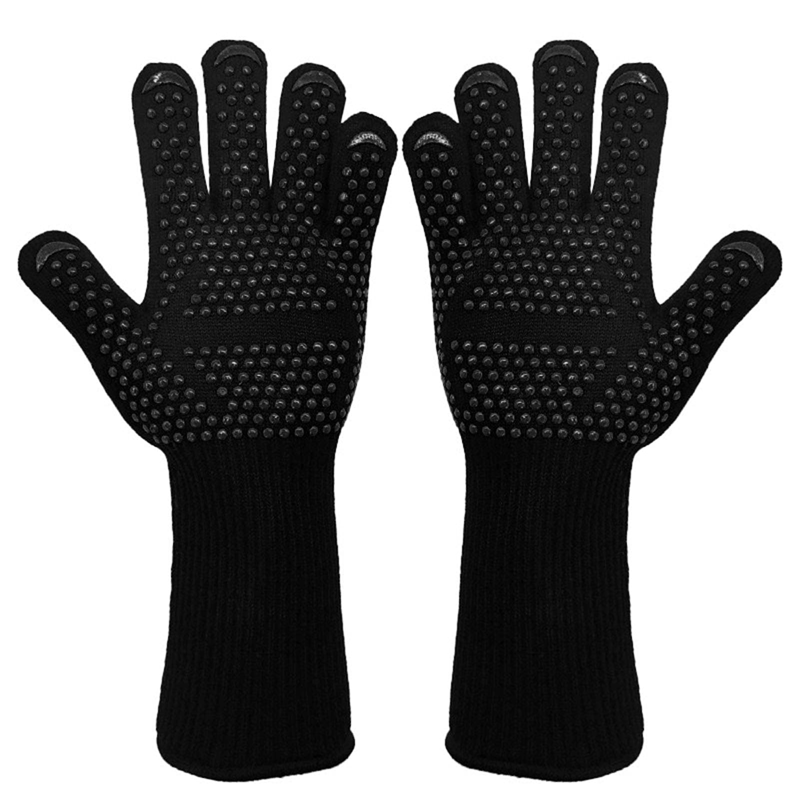 Qiccijoo BBQ Gloves Grill Gloves Oven Mitts Cooking Gloves 1472℉/800℃ Extreme Heat Resistant Gloves Grill Accessories,for Cooking/Baking/Welding/Cutting(Black)