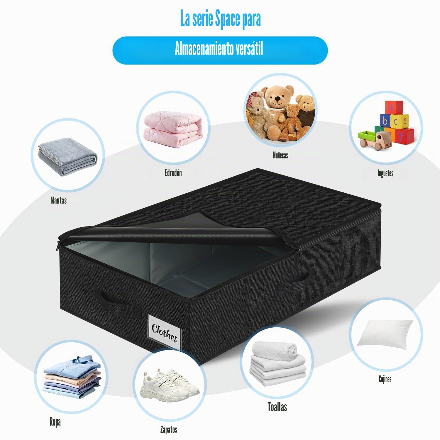 Caja de almacenamiento para debajo de la cama con tapa, 2 unidades, plegable, lavable, almacenamiento de ropa y organización, 3 asas, doble cremallera, cajas de almacenamiento para ropa mantas, 76 x