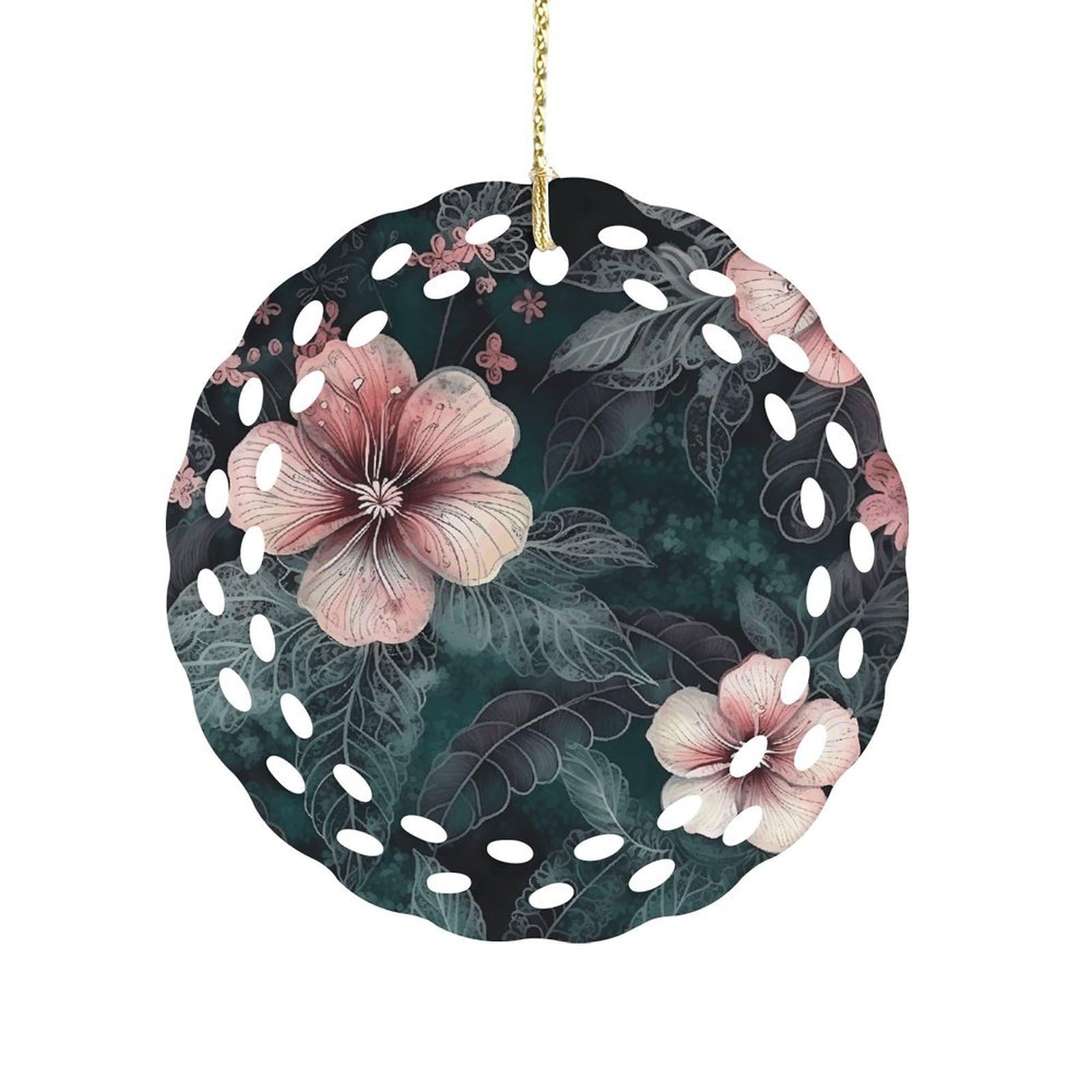 Fekiloot Women's Style Green Leaves And Flowers Ceramic Ornaments 3 Inch Round,Holiday Keepsake For ,Girls,Pet Owners,Hanging Ornament Gifts Idea For Home