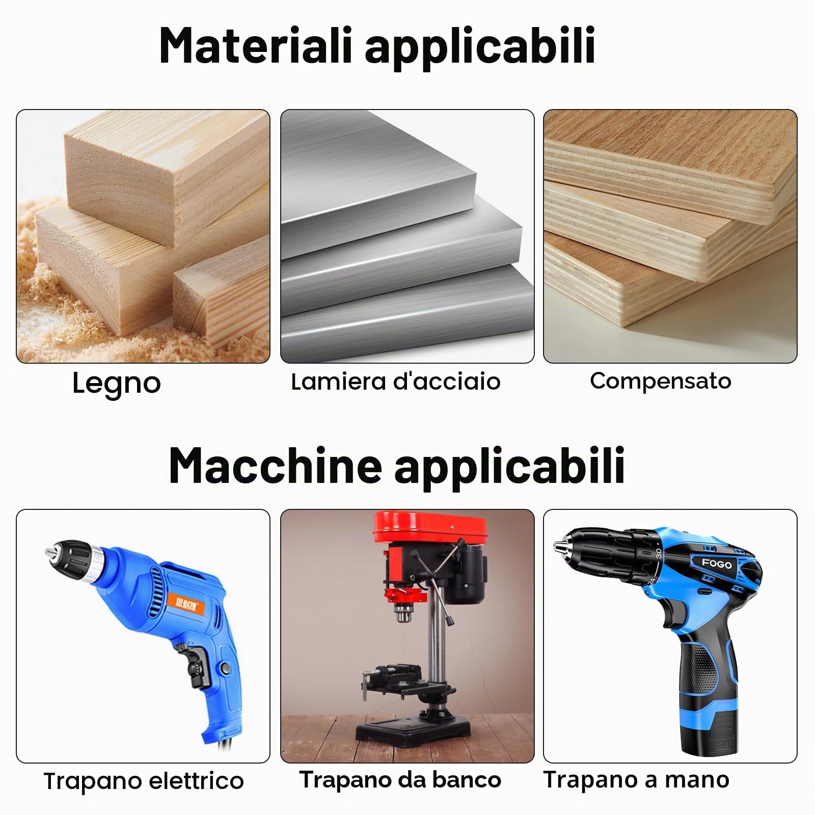 Set di 7 punte per legno con arresto di profondità 3, 4, 5, 6, 7, 8, 10 mm, set di punte per la lavorazione del legno, coniche con arresto di profondità