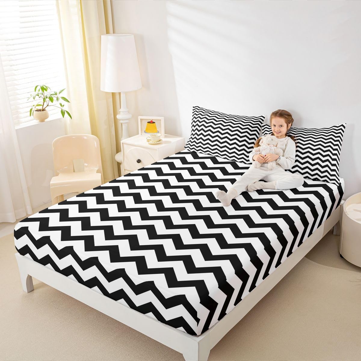 Erosebridal Kids Striped Fitted Sheet Twin Size Girls Abstract Striped Bed Sheets Blue and Pink Stripes Bedding Set Neutral Classic Stripes Sheets