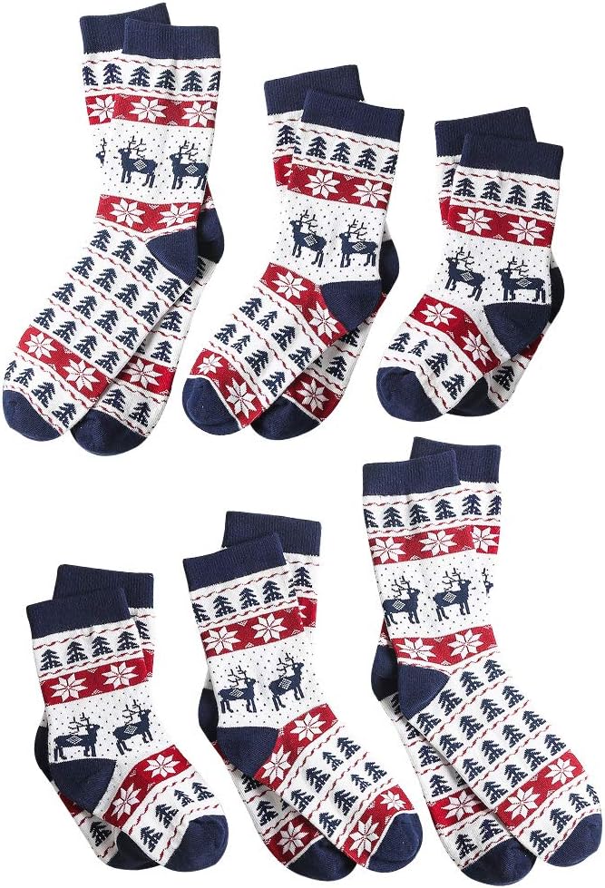 Christmas Family Matching Socks 6 Pairs Non Slip Novelty Holiday Socks for Adults, Toddlers and Kids