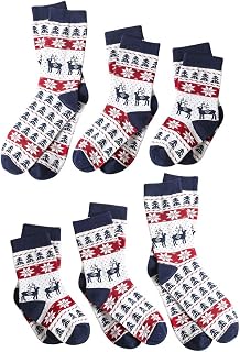 Christmas Family Matching Socks 6 Pairs Non Slip Novelty Holiday Socks for Adults, Toddlers and Kids