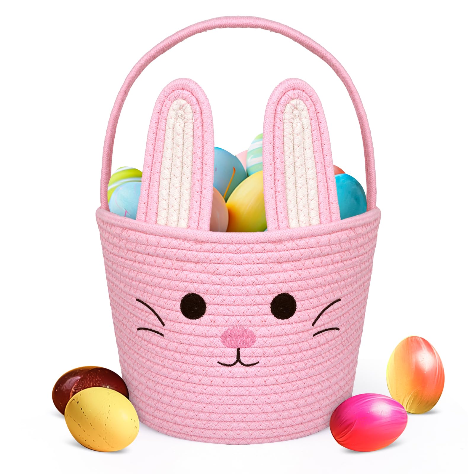Easter Baskets for Kids,Pink Bunny Woven Storage Basket for Egg Hunting,Rabbit Toy Storage Container Organization for Egg Hunts,Easter Gifts for Kids Boys Girls