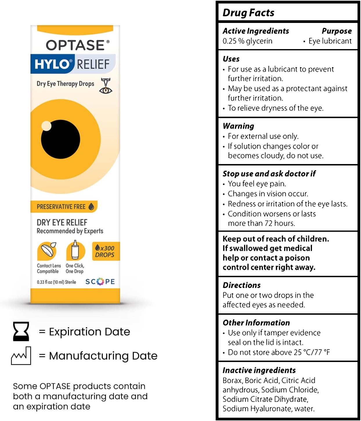 Optase HYLO Relief Dry Eye Drops, 0.33 fl oz (10ml), 300 Doses - Preservative Free Eye Drops for Dry Eyes - Gentle Lubricant Multi-Dose Solution - Contact Lens Compatible for Daily Comfort - Image 2