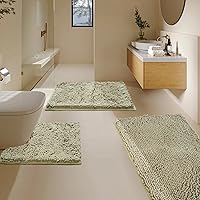 Vista 8 de Juego de 3 alfombras de baño de felpilla ultrasuave, antideslizante y súper absorbente, parte inferior de PVC fuerte, lavable a máquina, para Negro