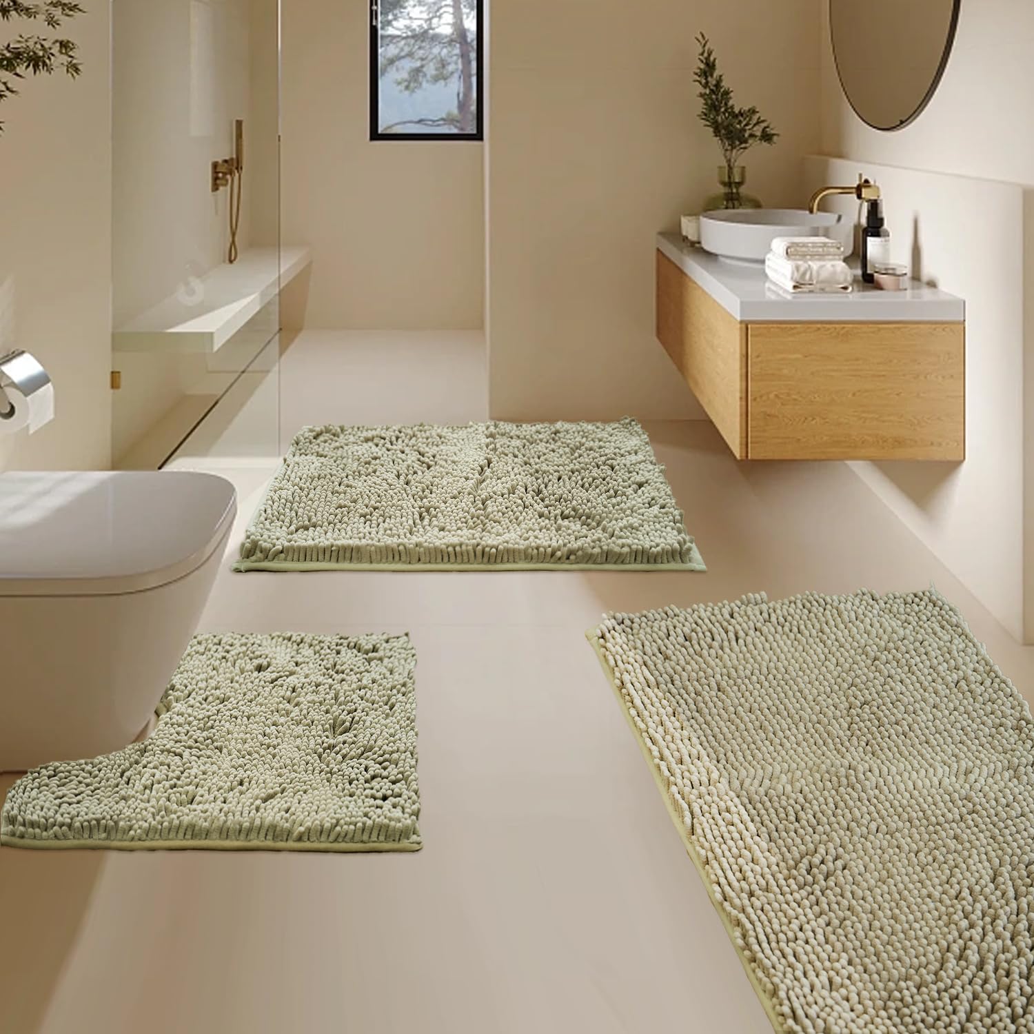 Bathroom Rugs Sets 3 Piece, Super Soft Absorbent Bath mat Set,with U-Shaped Toilet Rug,Strong PVC Underside Bathroom Rug,Antiskid Bath mats Washable