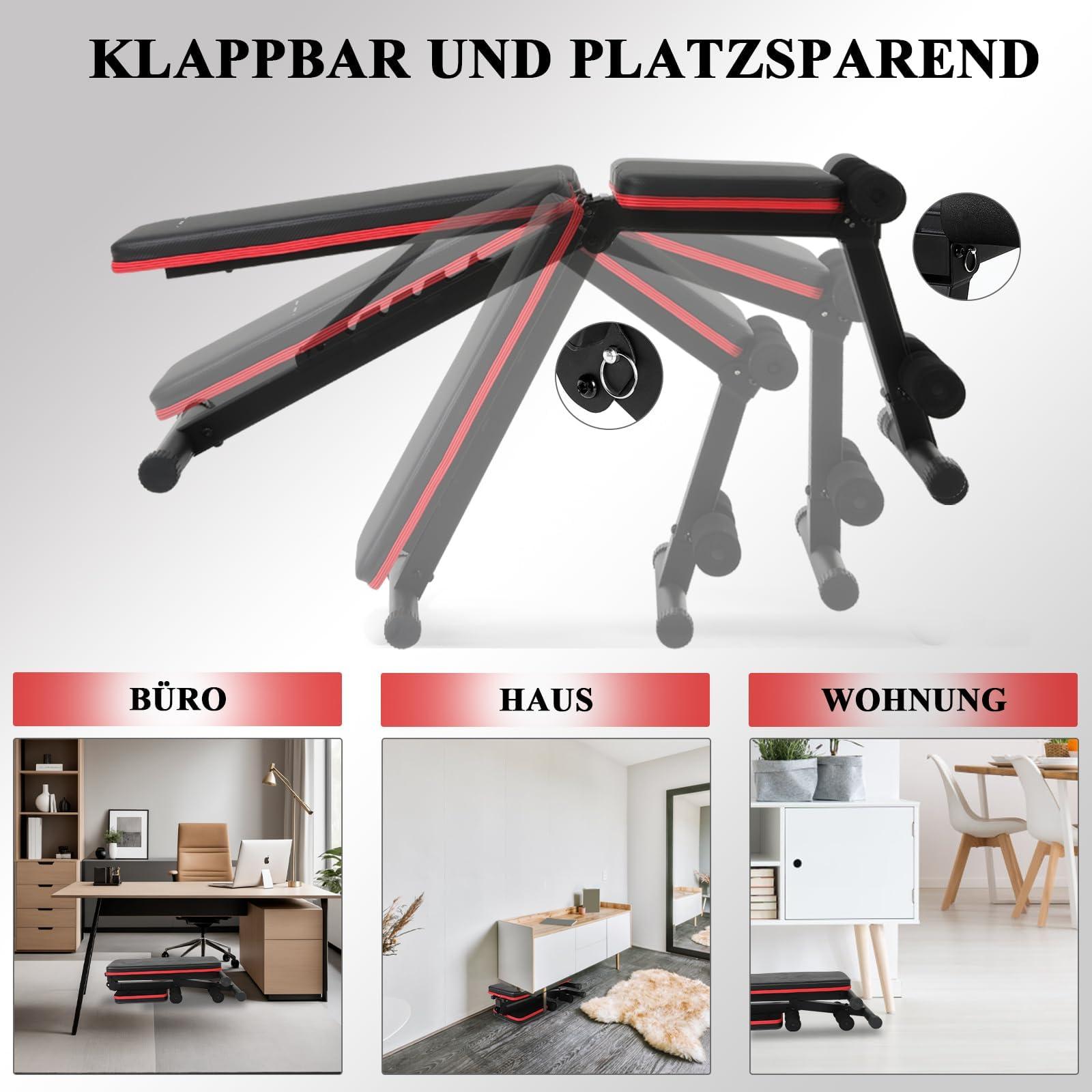 ISE Hantelbank Klappbar Verstellbar Multifunktions Schrägbank Trainingsbank Bauchmuskeltrainer mit 7-Fach Verstellbarer Rückenlehne für Ganzkörper-workout Bauchtrainer für zuhause,Sit Up Bank 5902