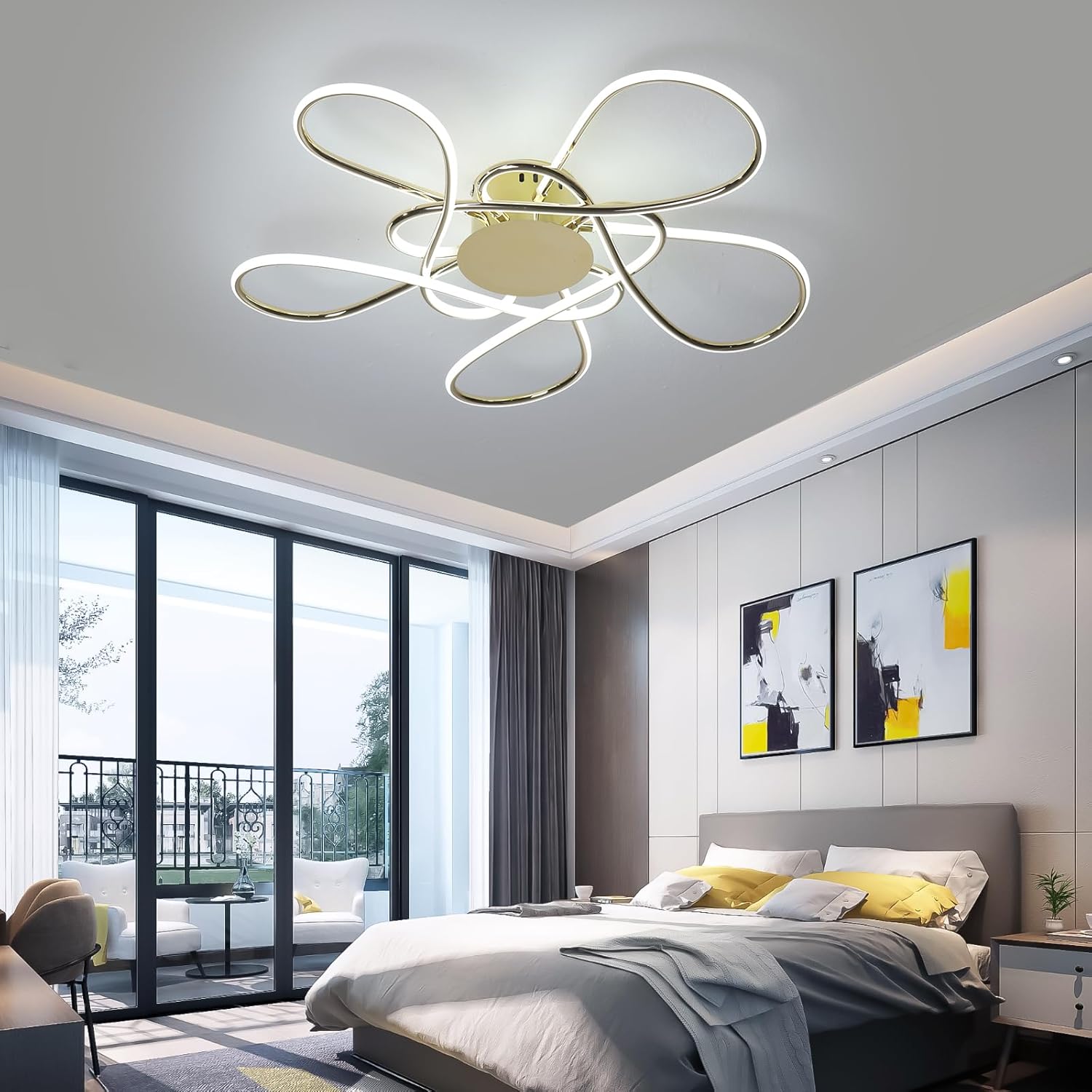Aluminum LED Ceiling Light,Dimmable Chandelier Light Fixture with Remote for Living Room Dining Room Bedroom Kitchen 3000K-6000K