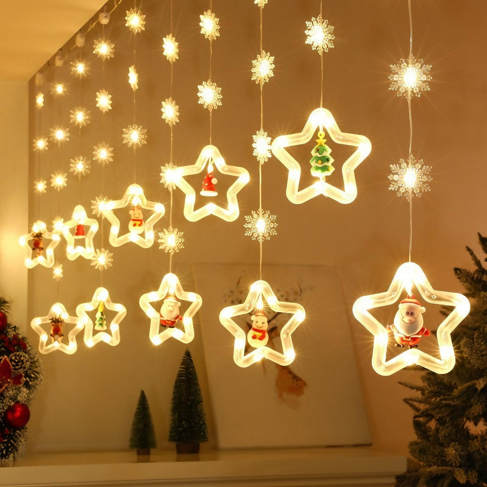 Christmas Snowflakes Curtain Lights, 3M LED Curtain String Lights Christmas Window Lights with Remote Control Waterproof Fairy Light String 8 Flashing Modesfor Xmas Windows Bedroom Indoor Home Decor