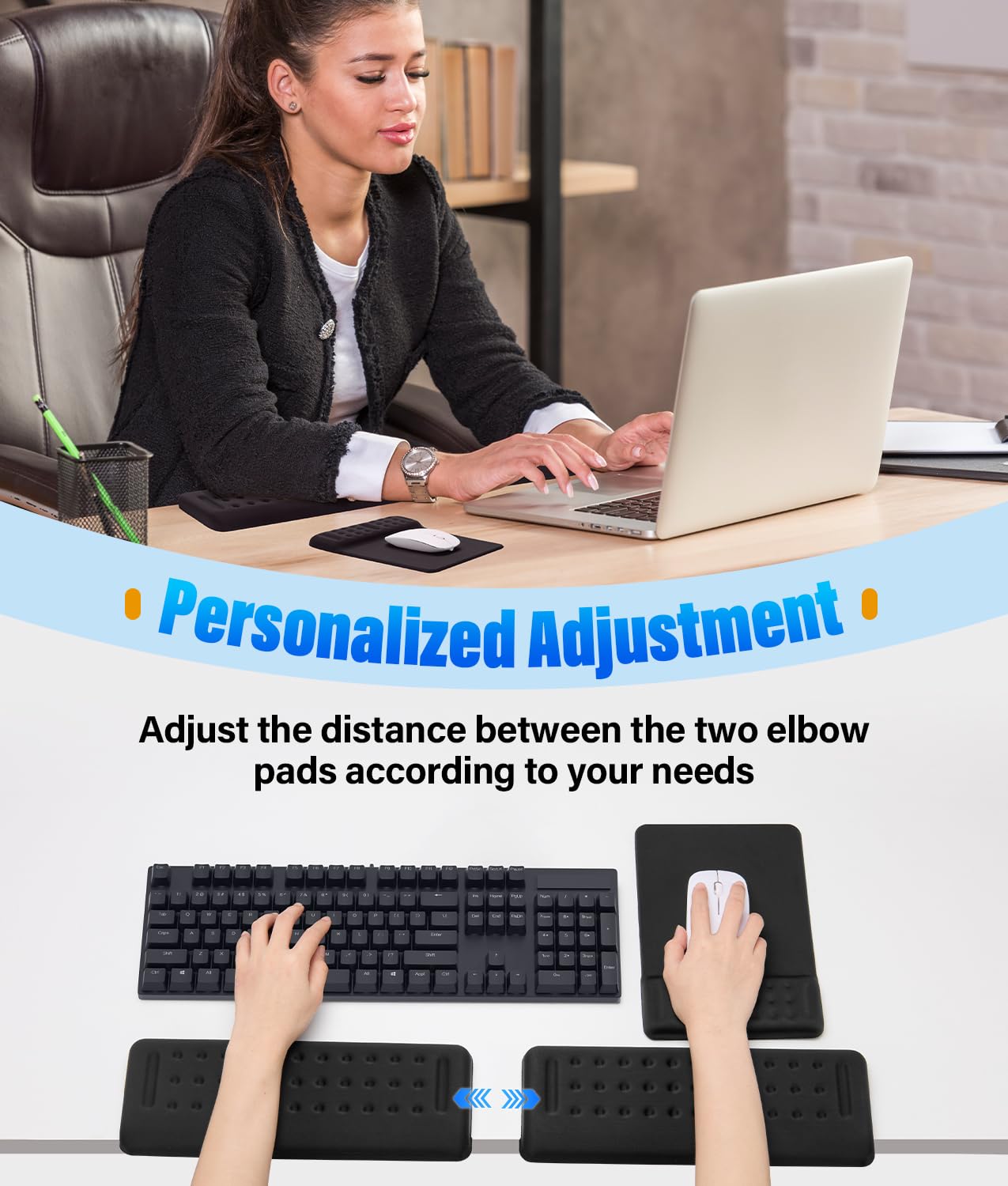 WADEO Podkładka pod nadgarstek pod klawiaturę i mysz, ergonomiczny kształt litery L, idealnie pasuje do krawędzi biurka, bardzo wygodna pianka z pamięcią kształtu, antypoślizgowa konstrukcja