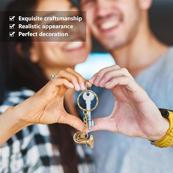 Brass Tuba Key Chain, Miniature Golden Musical Instrument Key Chains, Musical Instrument Ornament for Graduation Birthday Music Lover Gifts