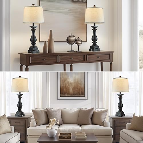 Miniatura 5 de Lámparas de mesa de granja de 28 pulgadas de alto con puertos USB C+A y salida de CA, control táctil de 3 vías, lámparas rústicas para dormitorio,