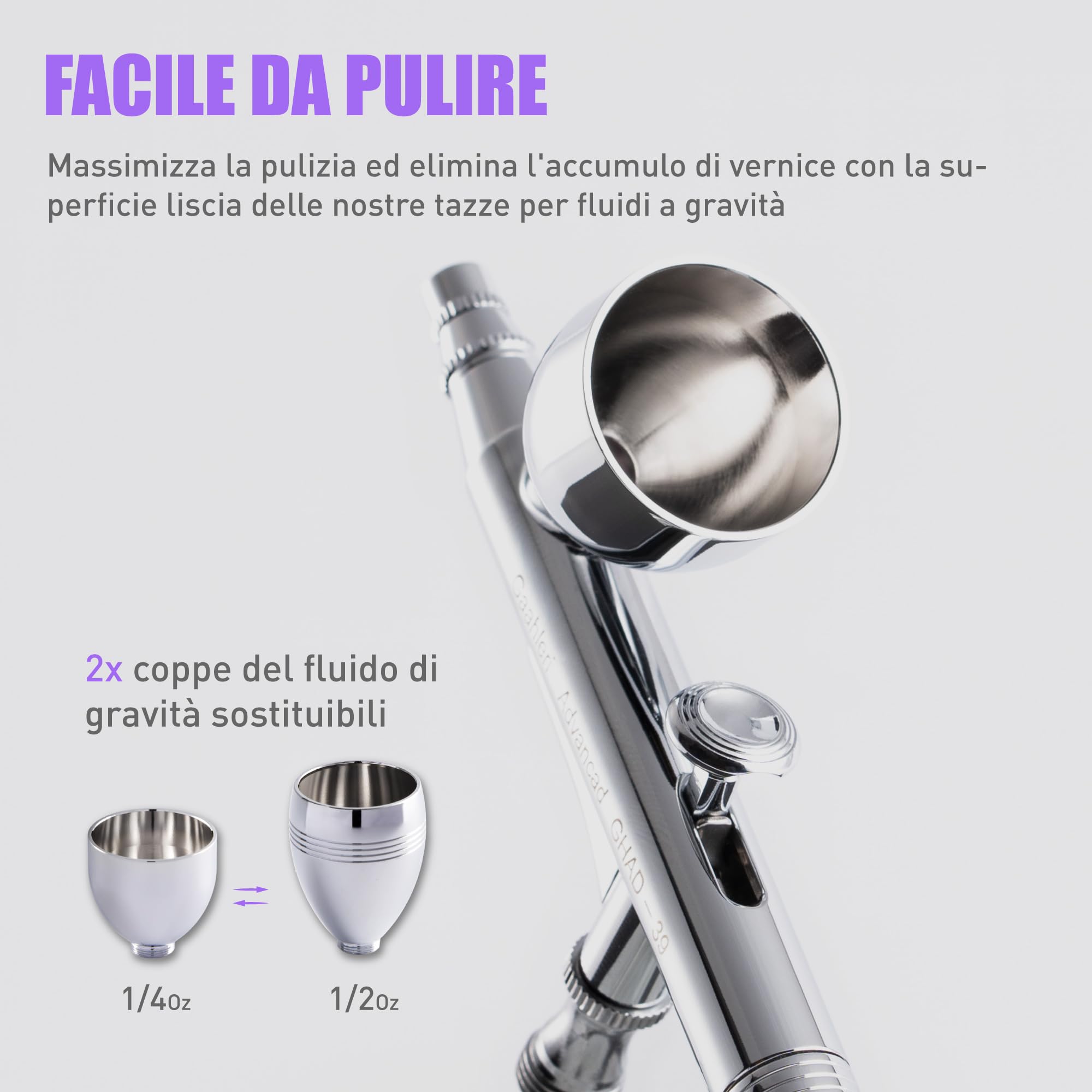 Gaahleri Kit aerografo, pistola aerografo a doppia azione gravità gravità 1/2 e 1/4 oz tazza fluido, ago 0,35 e 0,5 mm, set di spazzole d'aria convenienti trucco