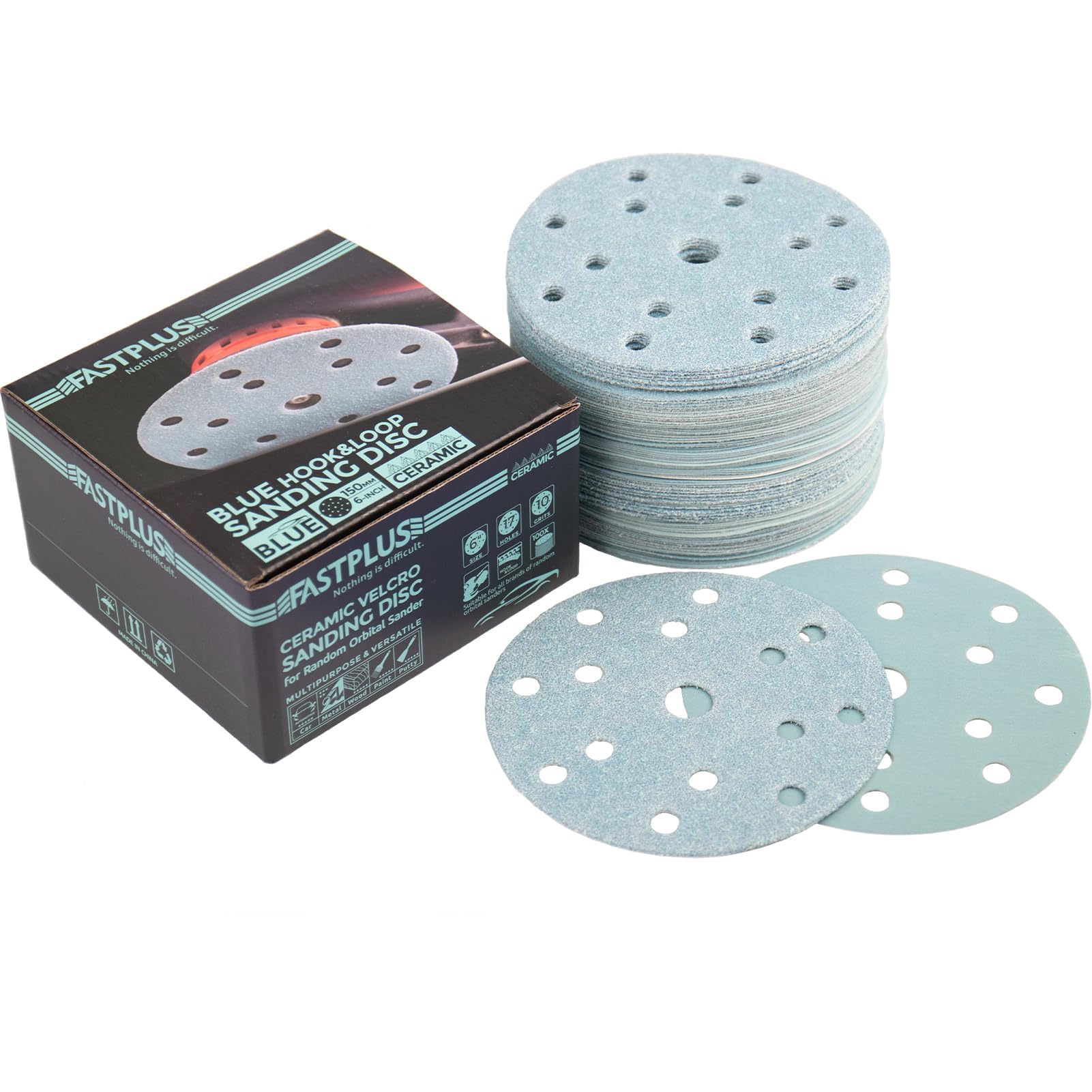 150mm Sanding Discs,6 Inch15 Holes Sanding Disc Pads, 500 Grit Hook and Loop Sanding disc for Wood Metal Car Sanding and Polishing,Orbital Sanding Discs(100Pcs）
