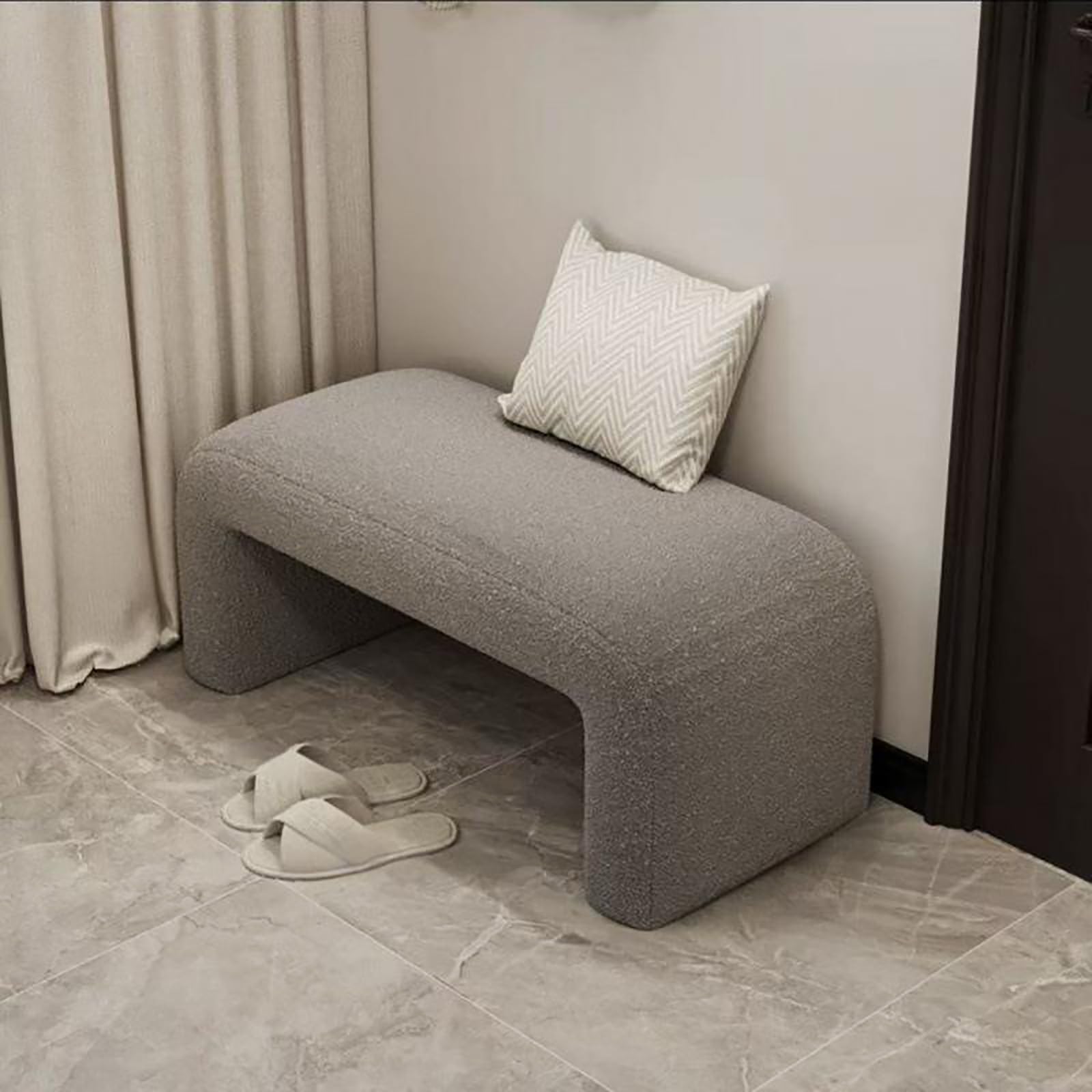 GDMDPTE Solid Wood Curved Entryway Bench Upholstered Shoe Bench with Fabric Option Stylish Footstool for Living Room Nightstand Dressing Room Hallway Lounge (47.2in 120cm Gray B)