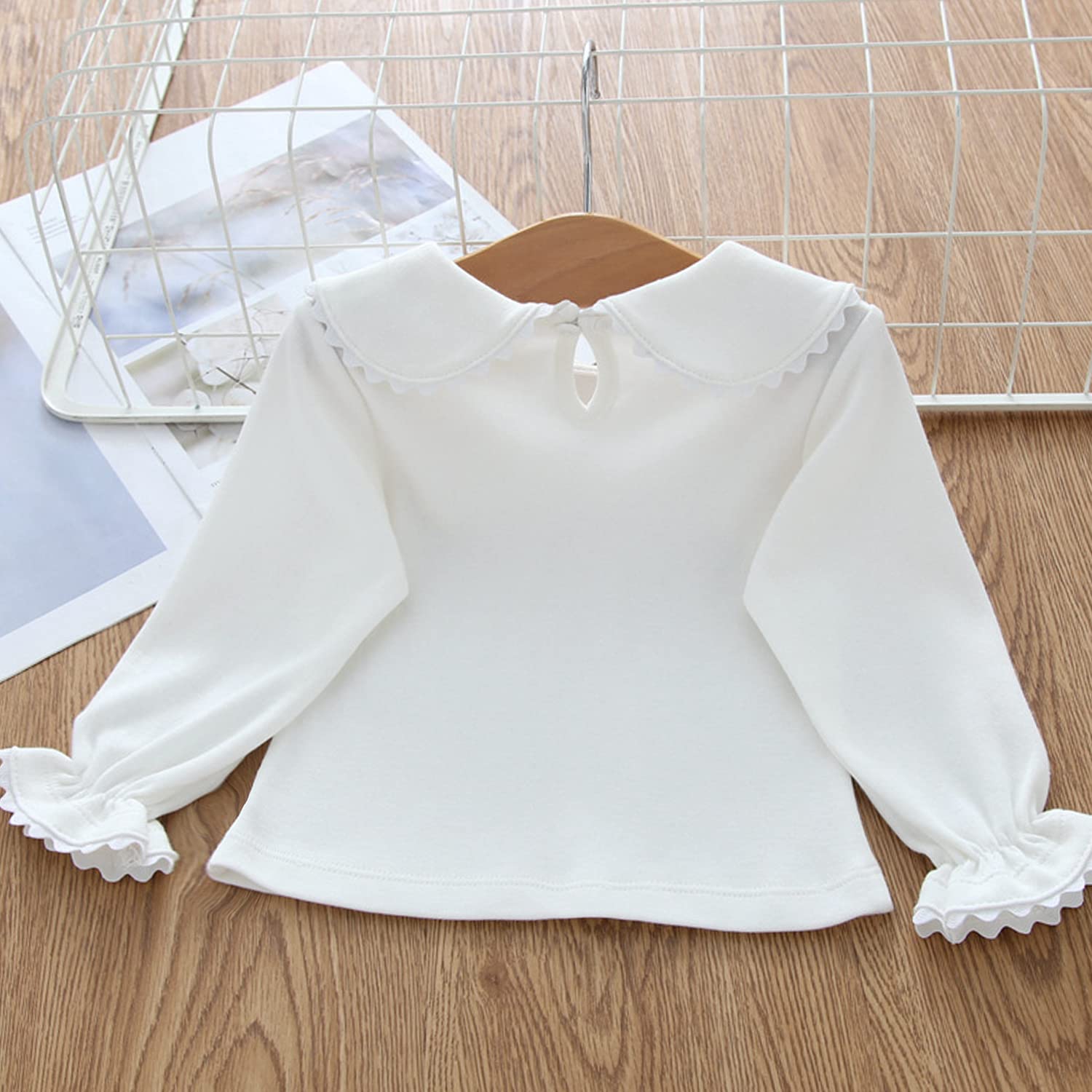 Bebés Niños Niñas Camiseta de Manga Larga de Algodón Cuello Peter Pan Cierre de Botones en la Posterior Suave Transpirable para 0-2 años - Talla 56/62/68/74/80/86/92 0-24M