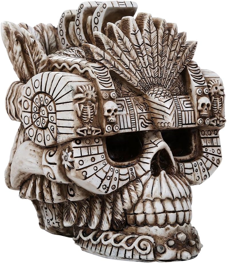 Pacific Giftware Montezuma Aztec Ruler Skull Collectible Figurine Antique Skull Bone Finish 6 Inch L