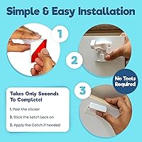 Vista 6 de Cerraduras invisibles mejoradas para gabinete a prueba de bebés (paquete de 10) – No requiere taladrar ni herramientas para la instalación, funciona