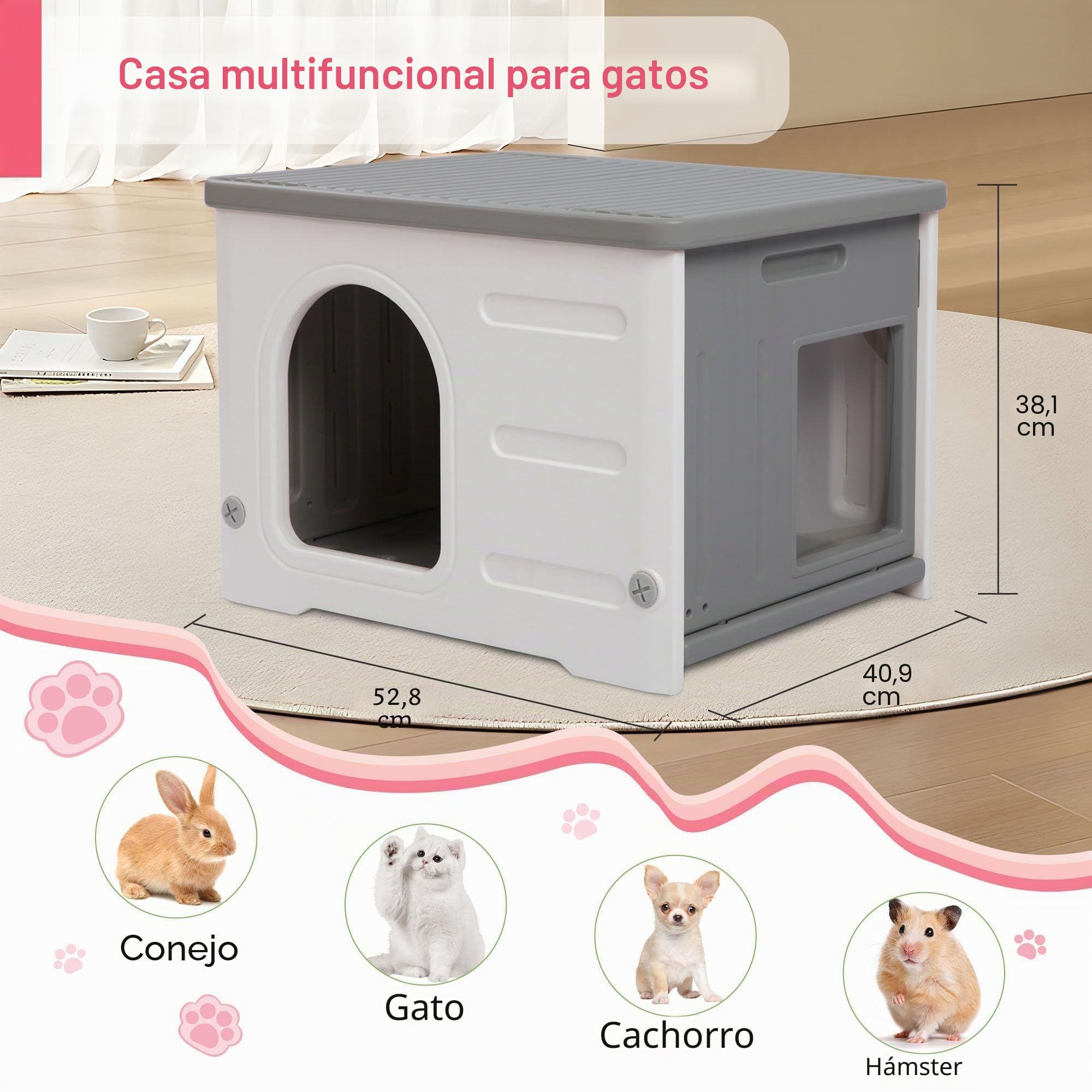 Casas para gatos de interior de plástico salvaje al aire libre para mascotas pequeñas y medianas, color gris