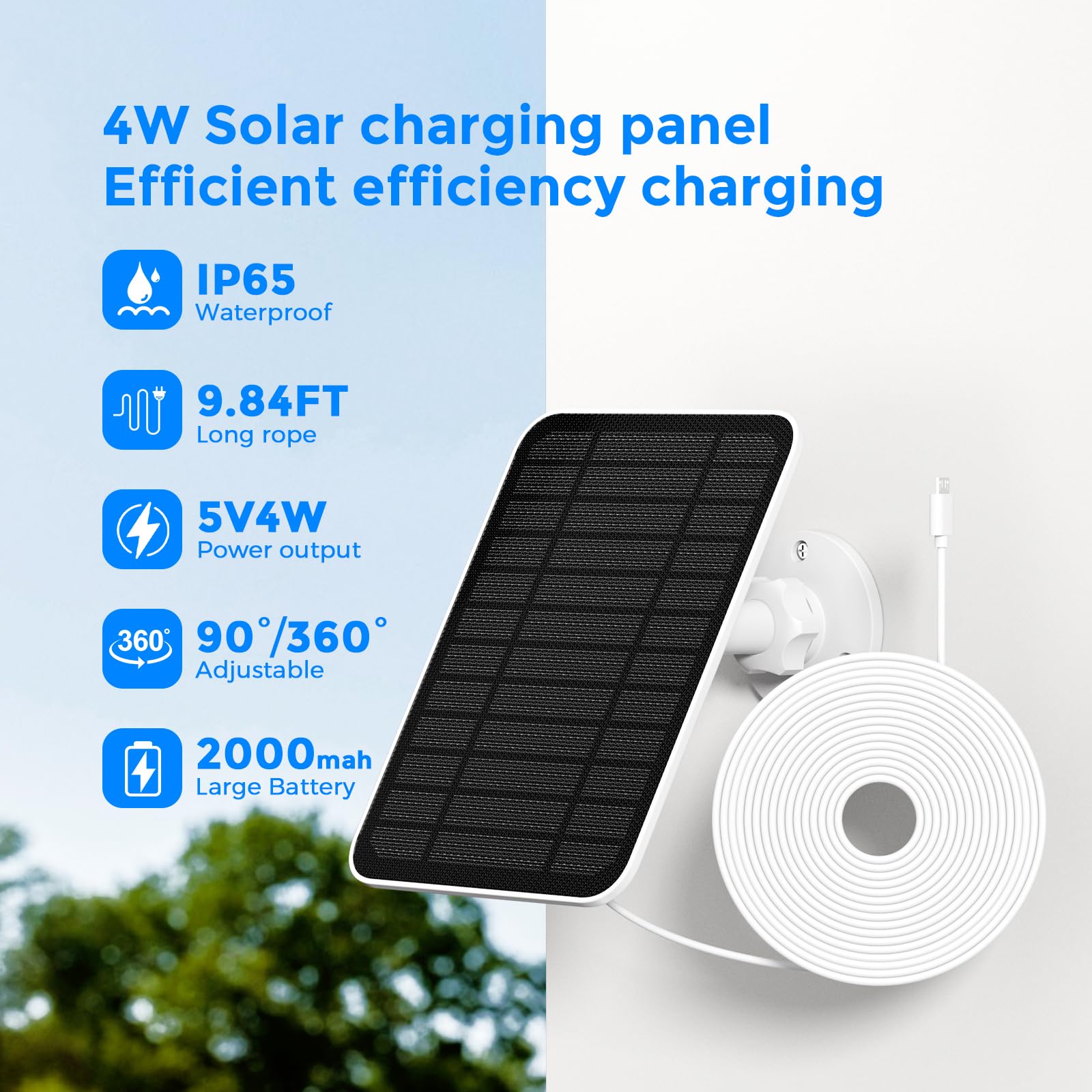 5V 4W Arlo Solarpanel-Ladegerät,kompatibel mit Arlo Pro 3/4/5,Ultra,Pro 3 Floodlight,Go 2,Essential Outdoor 2. Generation,Essential 1.Generation,mit integriertem 2000mAh Akku und 4 m langem Stromkabel