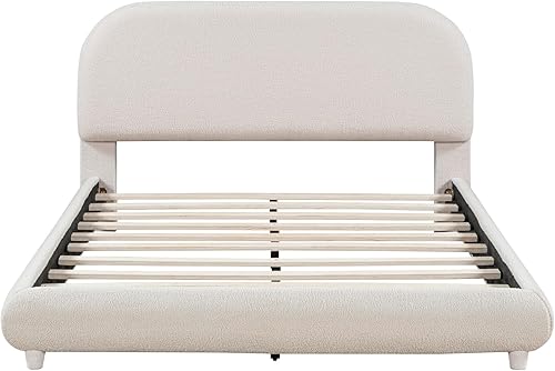 Miniatura 7 de Cama de plataforma tapizada de tamaño individual con cabecero y estribo en forma de oso, sin ruido, para niños, adolescentes, niños y niñas, marcos