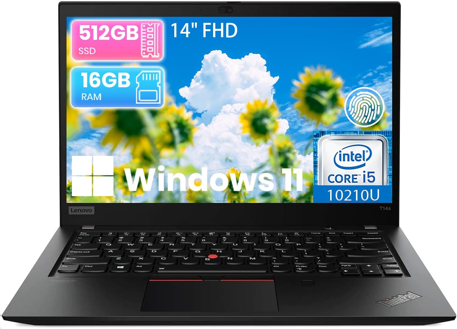 Lenovo Thinkpad T14s 14″ Notebook PC Windows 11 Pro, Intel Core i5-10310U up to 4.4GHz, 16GB RAM, 512GB SSD, CAM, Type-C, FHD Laptop (Renewed)