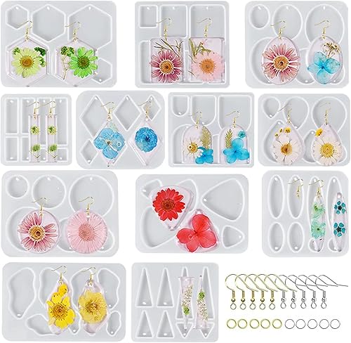 Senweit Molde de resina para aretes 12 piezas de moldes para pendientes para resina epoxi kit de moldes de joyería de resina aretes colgantes de