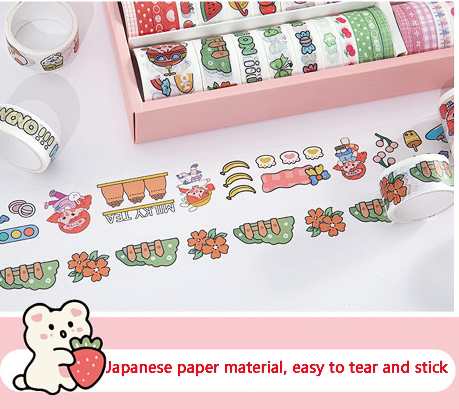Washi Tape, 100 Rollos De Cinta Adhesiva Decorativa Washi Tape, para DIY Manualidades, Revistas, Planificadores, Tarjetas, Scrapbook,Calendario, Diario De La Biblia Y Envoltura De Regalos,A