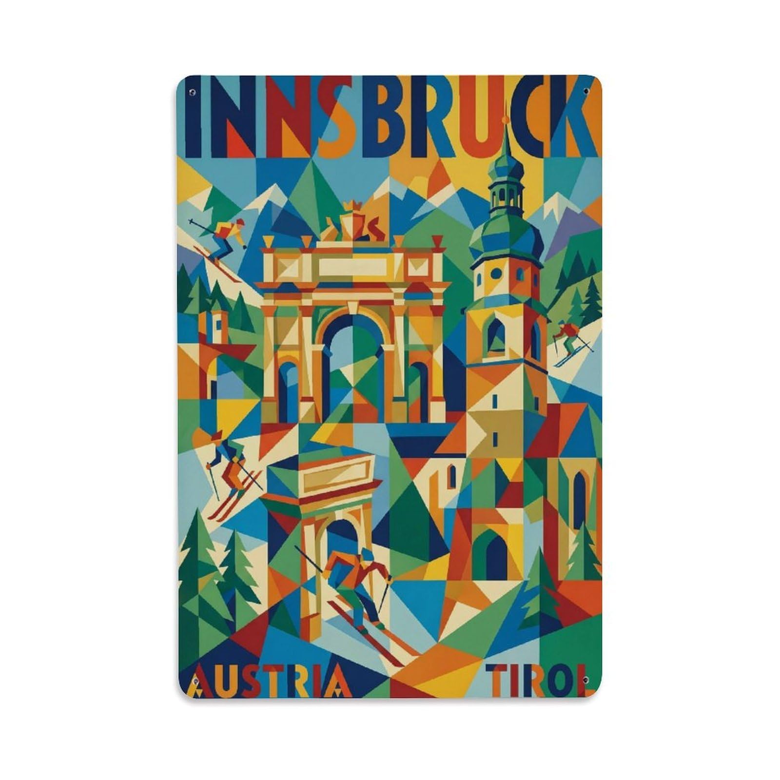 Olhnbad Style Mountain Innsbruck Austria Mosaic Alpine Travel Metal Tin Sign