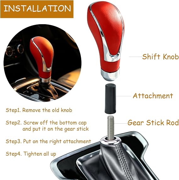 Leather Gear Shift Knob Car Shifter Lever Head Weighted Stick Lever Handle for Most Manual Automatic Vehicles (Red)