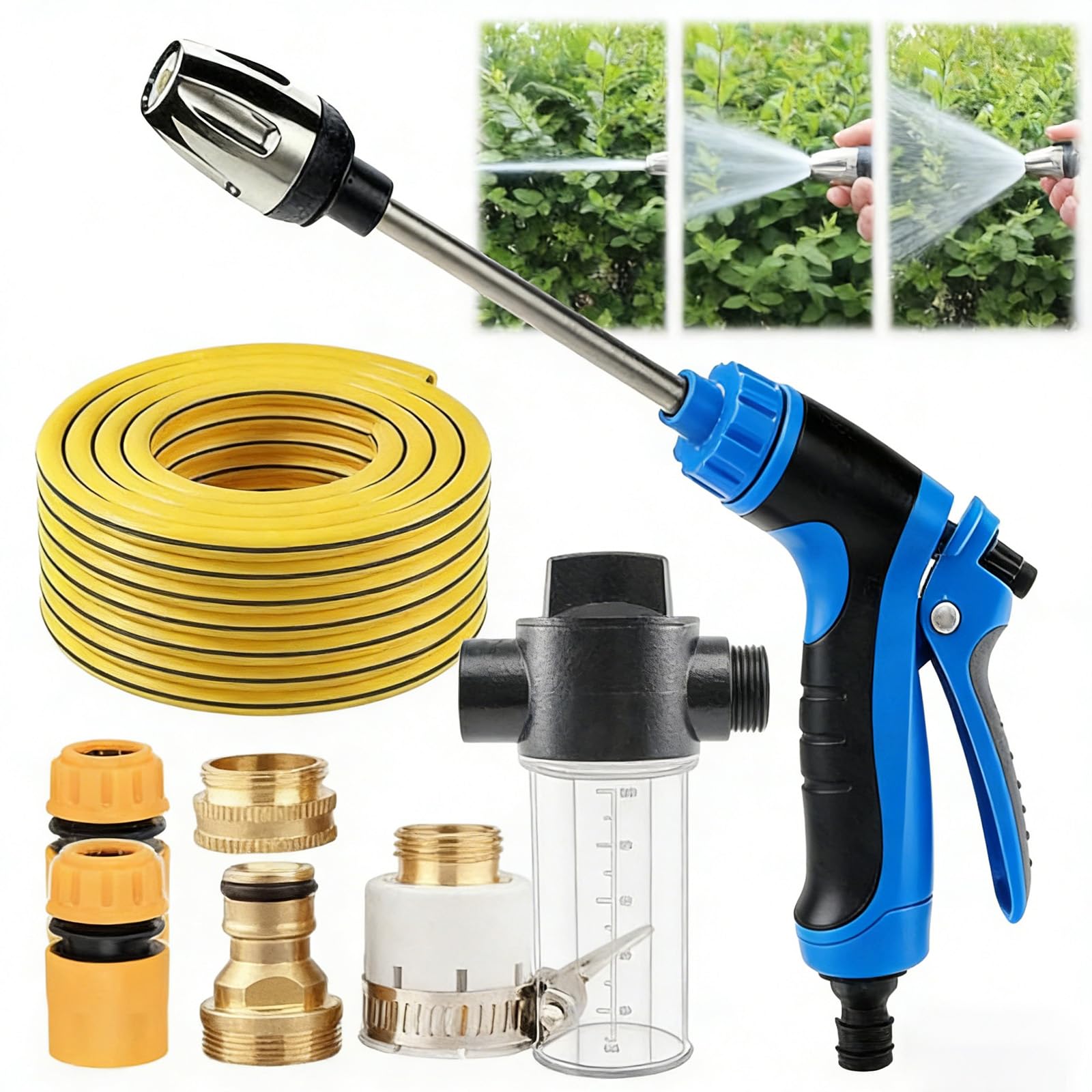 Aquoxis Pressure Washer Gun, Aquasis Jet Washer, Qinux Aquoxis, Aquaxis Power Hose Nozzle, Blast Away Dirt Instantly Stainless Steel Universal Hose Fit (Washer Set + 5m Hose,Blue)