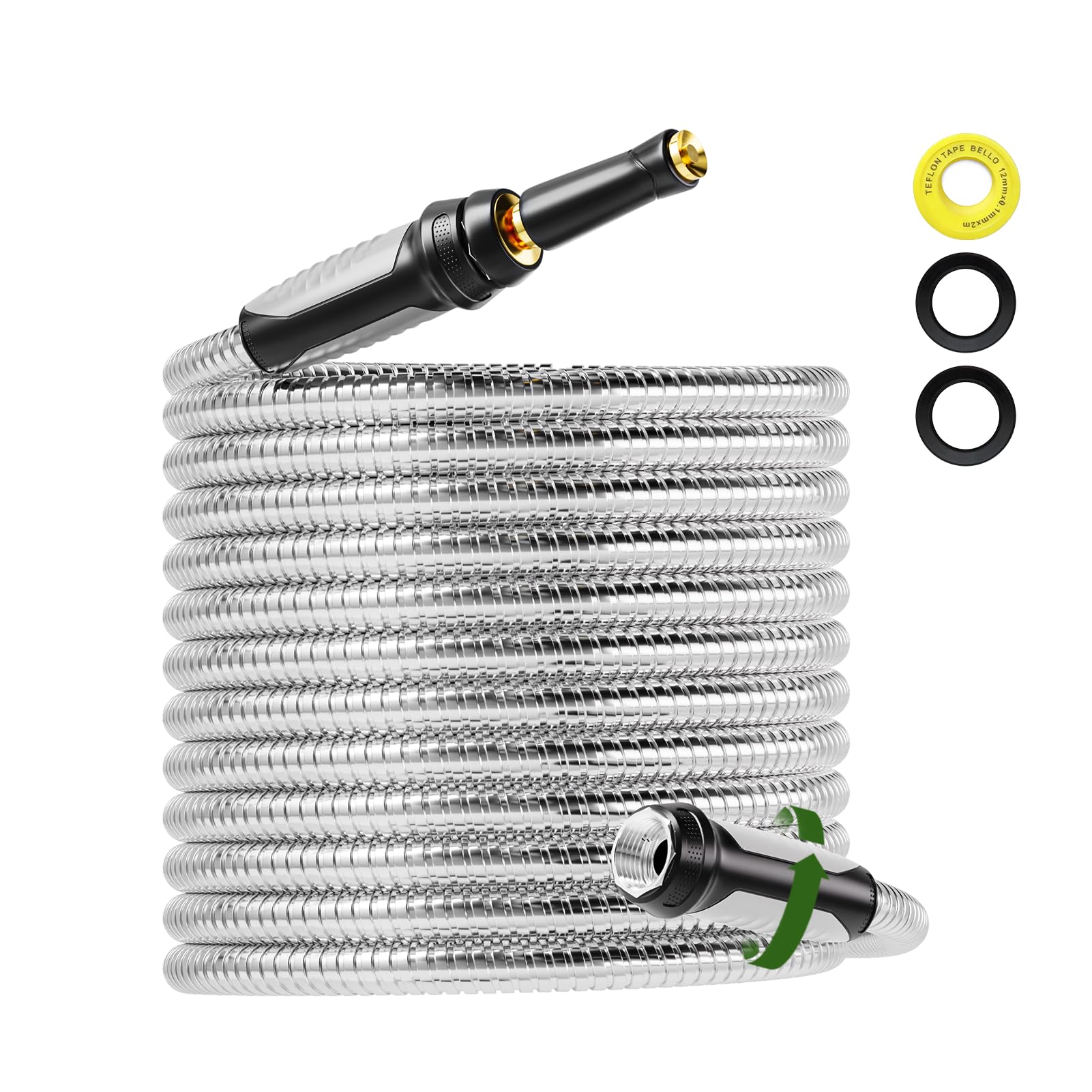SPECILITE 50ft 304 Stainless Steel Garden Hose, Metal Hosepipe with Nozzle
