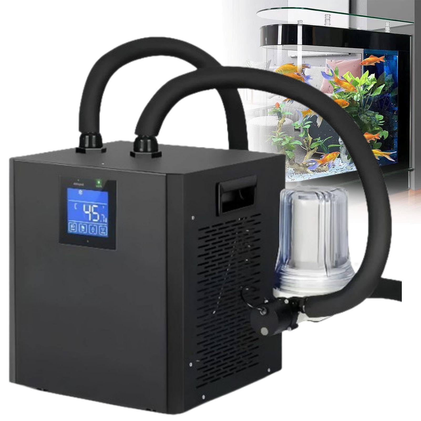 MhWrughts Fish Tank Chiller, Aquarium Water Cooling System, 600W 1/3HP Chiller with External Filter Cotton and Built-in Dual Water Pumps for Marine and Freshwater Aquariums