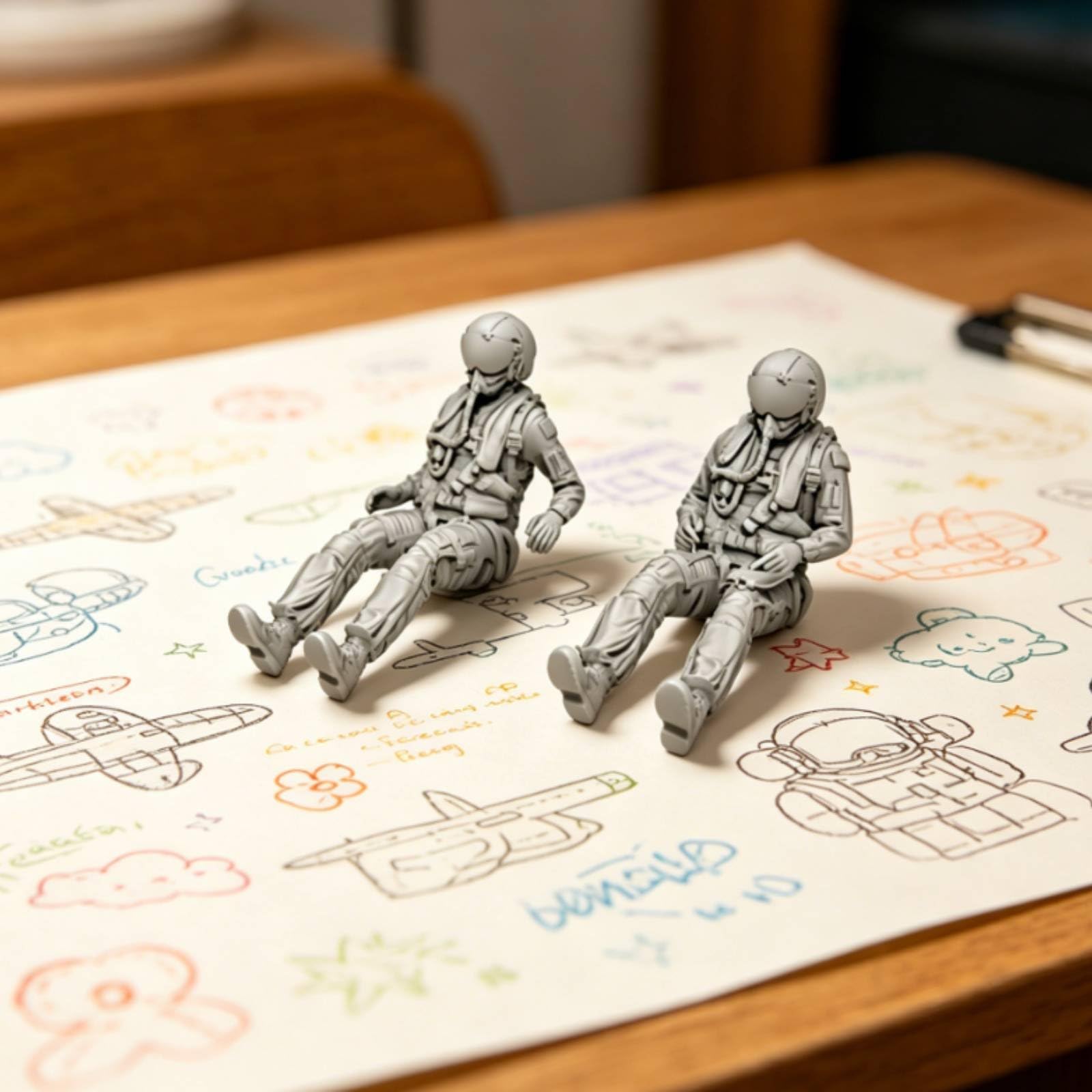 Qianly 2 Figurines Pilote F-16I Israël Échelle 1/48, Accessoire Maquettisme Résine Deux Personnages Cockpit, Figurines Pilote Chasseur Militaire, avec Casque et Visière Sombre, Posture Assise