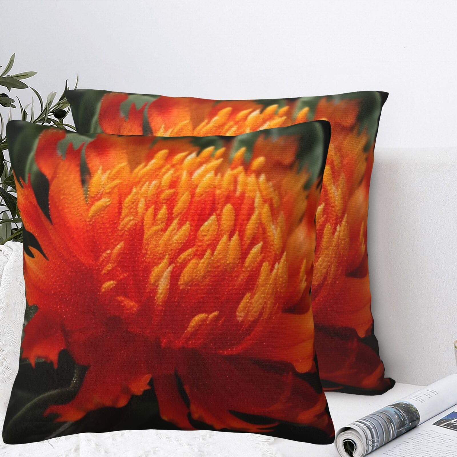 QMKFWT Beautiful Safflower Plush Throw Pillow Covers 18"X18",Soft Cozy Couch Cushion Covers Decorative Pillow Cases for Holiday Home Bedroom Sofa Decors