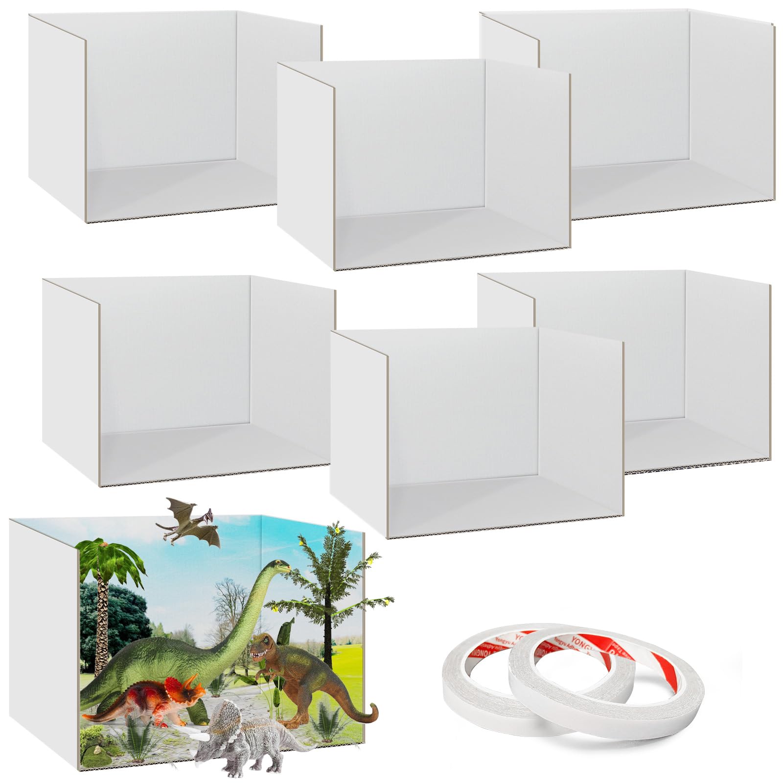 WOEUROI Diorama Box Cardboard Diorama Kit, Diorama Supplies Diorama Project Display with Double Sided Tapes for White Cardboard Display Case (6pcs)