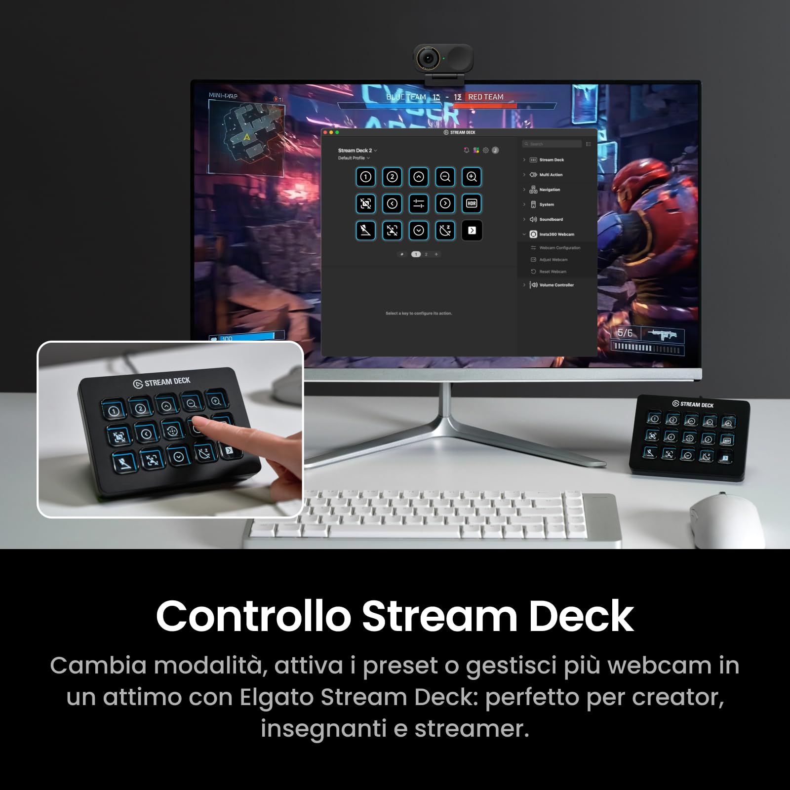 Insta360 Link 2C Pro - Webcam 4K per PC/Mac, sensore 1/1,3", bassa lumin., inquadratura autom., HDR, microfoni direzionali canc. rumore, supporta Stream Deck, Zoom, Teams, Twitch per stream o riunioni
