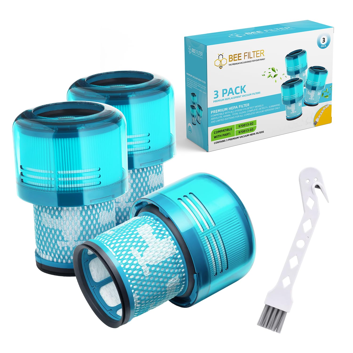 BEE FILTER Premium Vacuum Filters Replacement Parts Compatible with Dyson V15 Detect, V15 Detect Absolute, V15 Detect+, V11 Animal, V11 Torque Drive Compare to Part 970013-02 & 970013-03 (3 Filters)